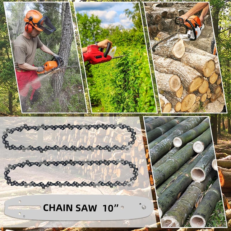 JINFFR 10 Inch Chainsaw Guide Bar and Chain Combo, 10" Replacement Chain for WORX WG309,10'' Chains for Sun Joe SWJ803E SWJ807E - 3/8'' .050'' 40 Drive Links (2Chain+1bar) - Image 4